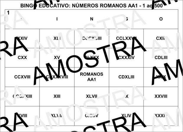 Cartela de Bingo Pedagógico Com Números Romanos do 1 ao 500