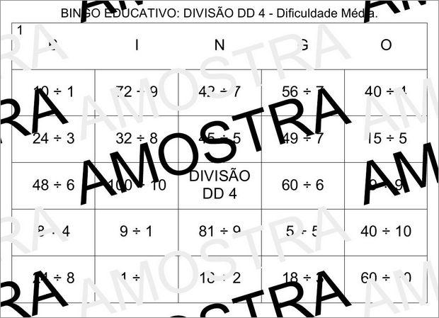 Cartelas de Bingo Para Imprimir Com Contas de Divisão Nível Médio