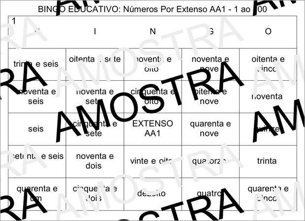 Cartela de Bingo Pedagógico Com Números Escritos Por Extenso do 1 ao 100