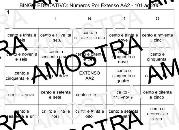 Cartela de Bingo Pedagógico Com Números Escritos Por Extenso do 101 ao 200