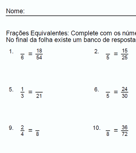 Atividades com Frações - Para Imprimir - Series Iniciais.