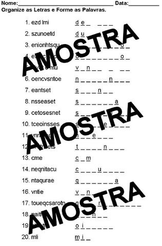 Organizar as Letras Para Formar Números Cardinais e Ordinais