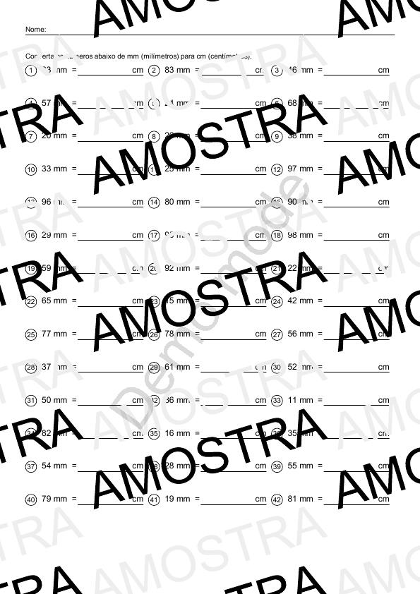 Atividade de Matemática Para Imprimir Converter Mm Para Cm