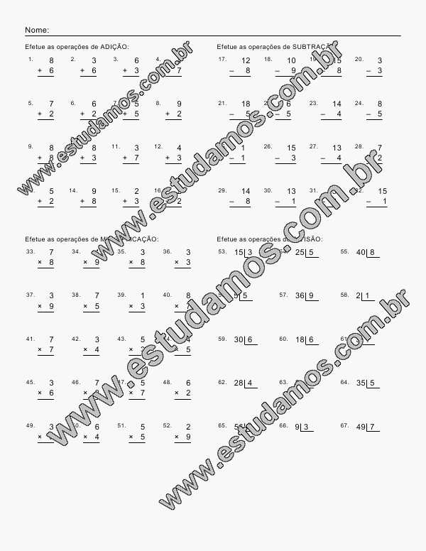 Adição, Subtração, Multiplicação E Divisão