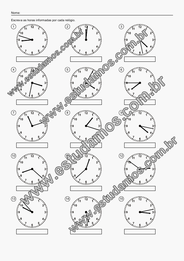 ATIVIDADE DE MATEMÁTICA HORAS: AS PARTES DE UM RELÓGIO