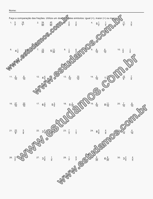 Matemática - Maior, Menor e Igual worksheet