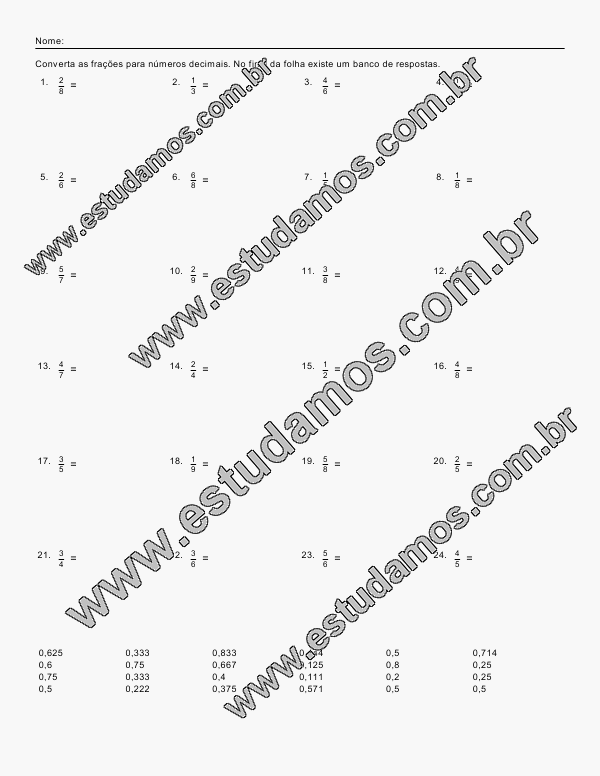 Atividades com Frações - Para Imprimir - Series Iniciais.  Atividades com  numeros decimais, Numeros decimais, Atividades